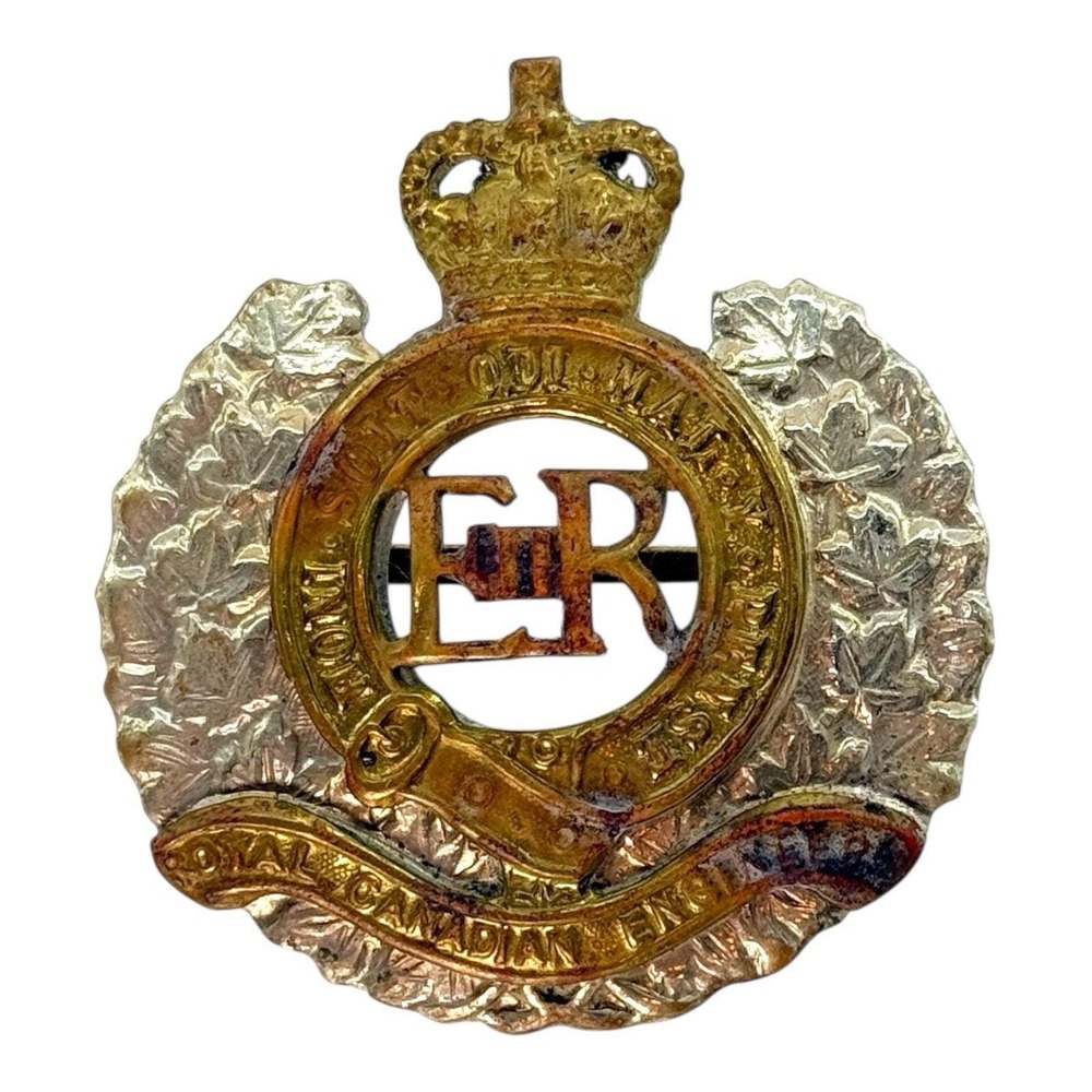 Vintage Royal Canadian Engineers Cap Badge ERII Garter Motto Crown Canada RCE